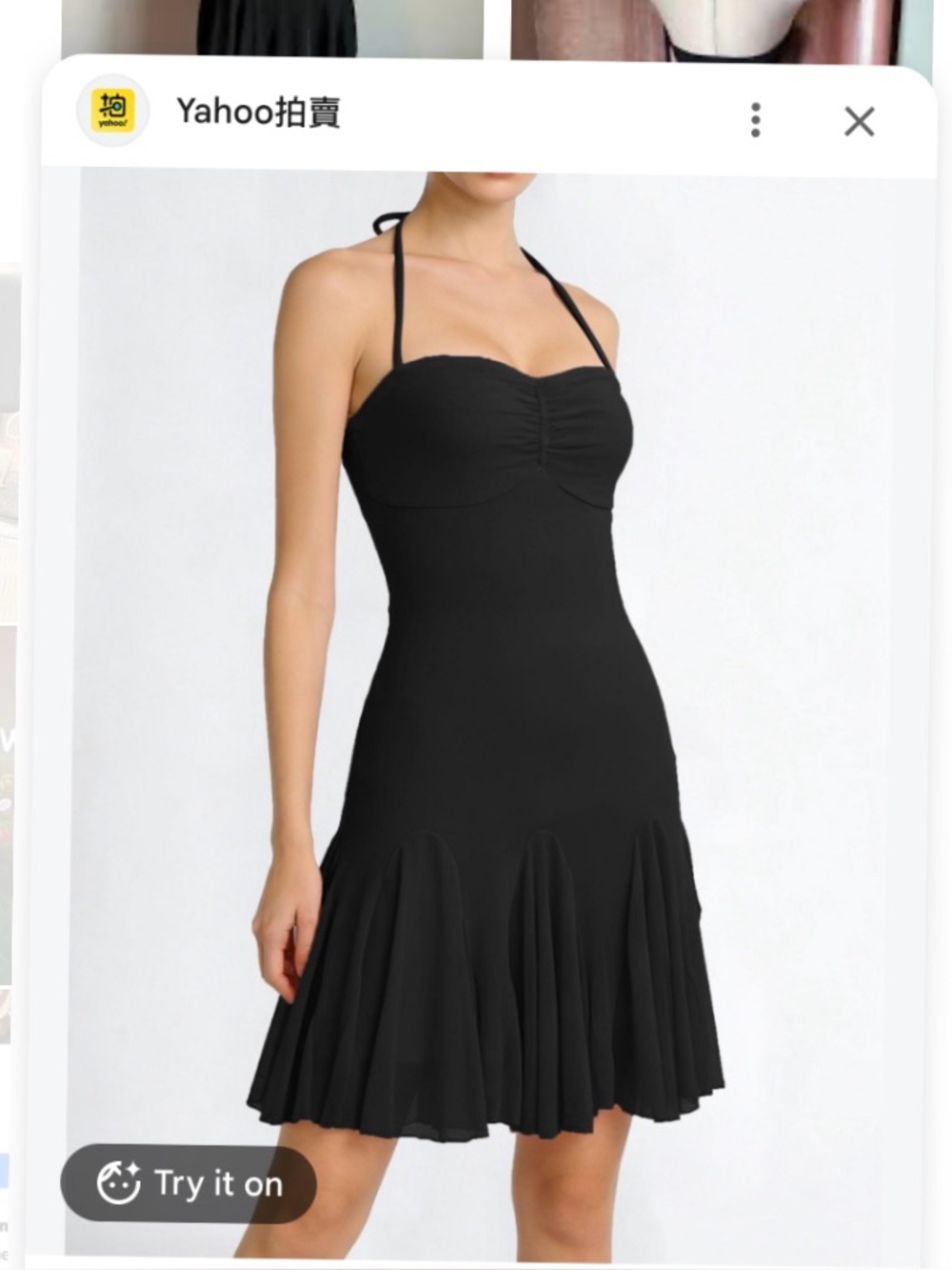 Vintage Y2K Style New Women Small black halter mini dress,ruched bust,pleated
